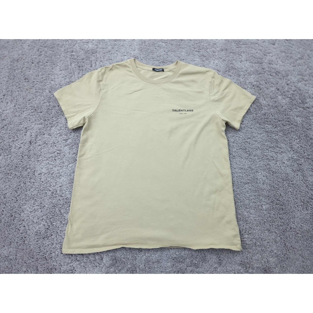 Talentless T Shirt Mens L Beige Short Sleeve Crewneck Back Print Logo Casual